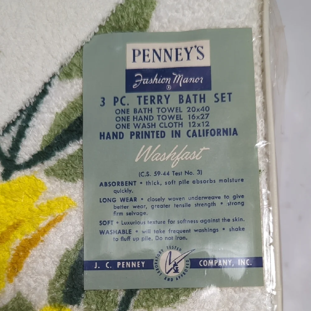 Vintage 70s J.C Penny's 3 PC. Terry Cloth Bath‎ Towel Set New Deadstock RARE HTF